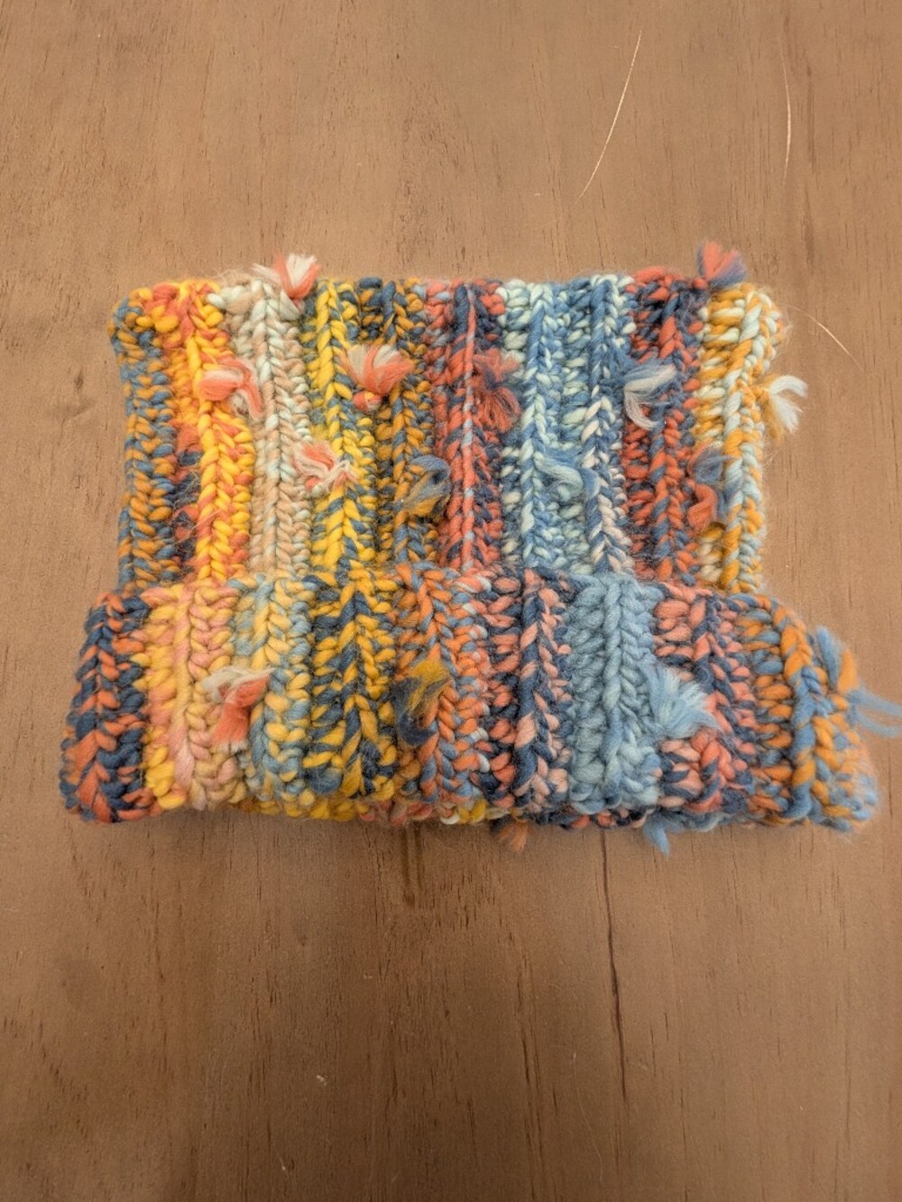 Nwot Chunky Popcorn Knit Multicolor Beanie - Blue Yellow Orange & Pink
